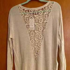 Mango Linen Blend Lace Oatmeal Shirt New XS